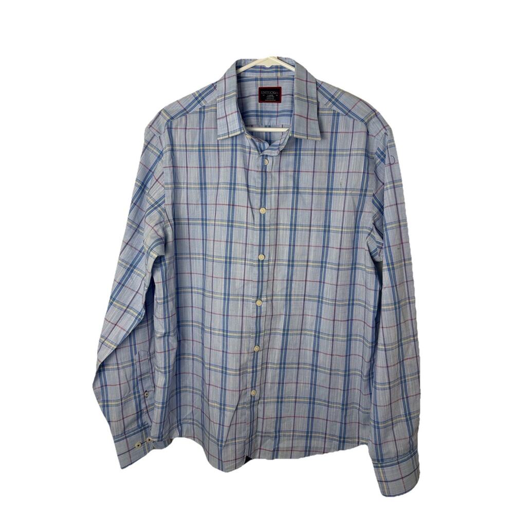 UNTUCKit Blue Yellow Plaid Cotton Long Sleeve Button Down Men’s Size Large